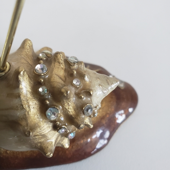 #Seashell Enamel Rhinestone Photo Card Holder Gold Tone Wire Ring - Picture 13 of 15